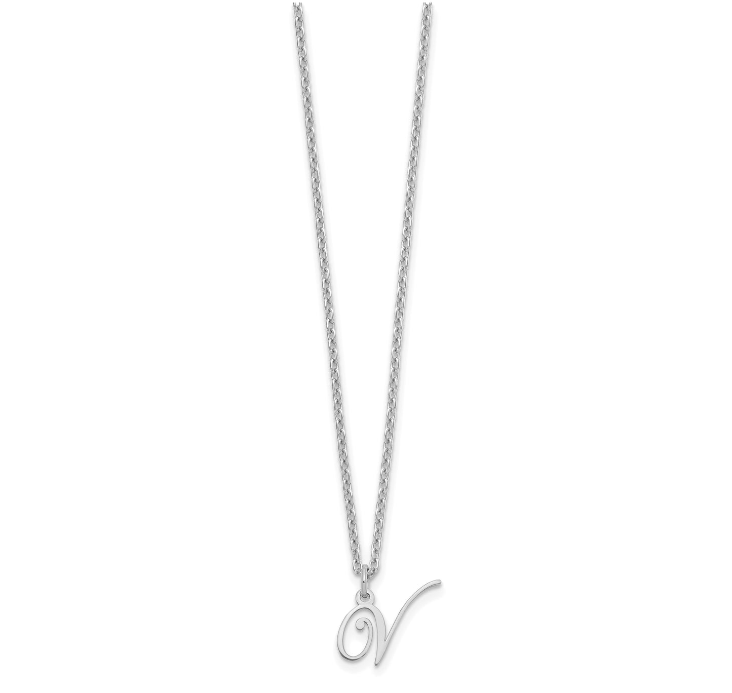Sterling Silver Rhodium plated Letter V Initial Necklace