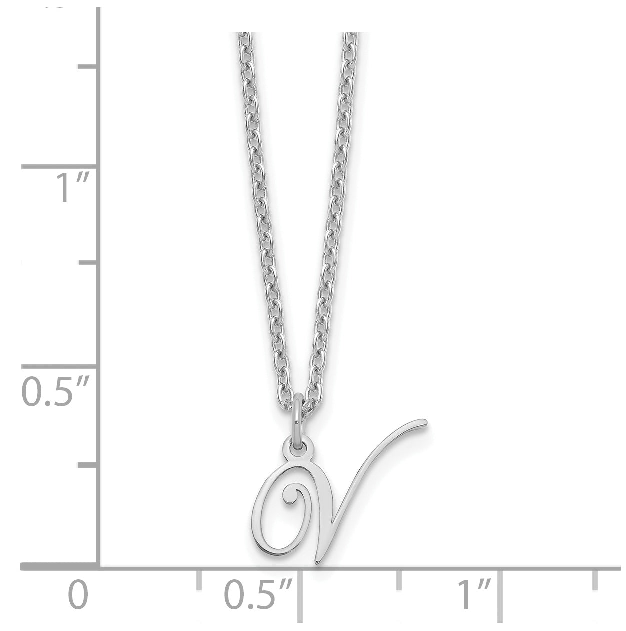 Sterling Silver Rhodium plated Letter V Initial Necklace