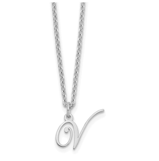 Sterling Silver Rhodium plated Letter V Initial Necklace