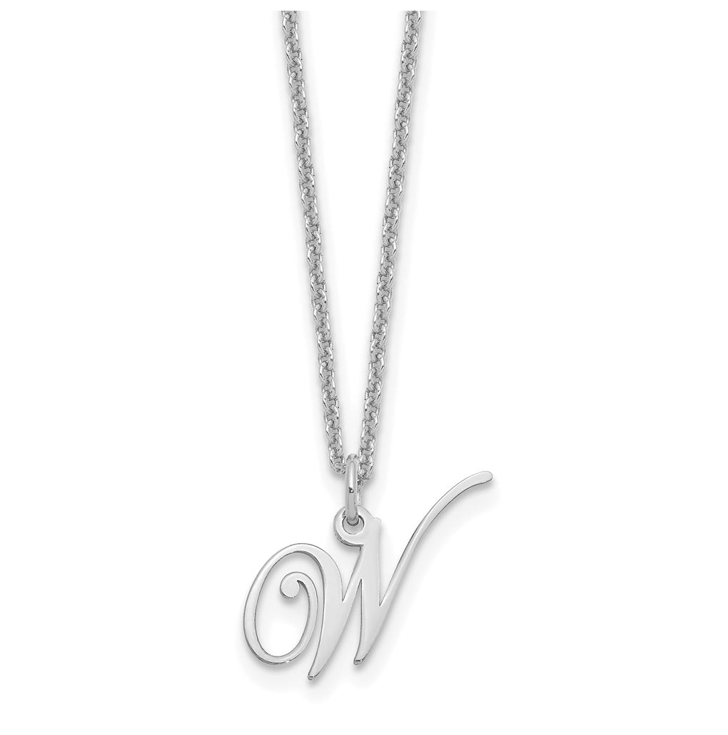 Sterling Silver Rhodium plated Letter W Initial Necklace