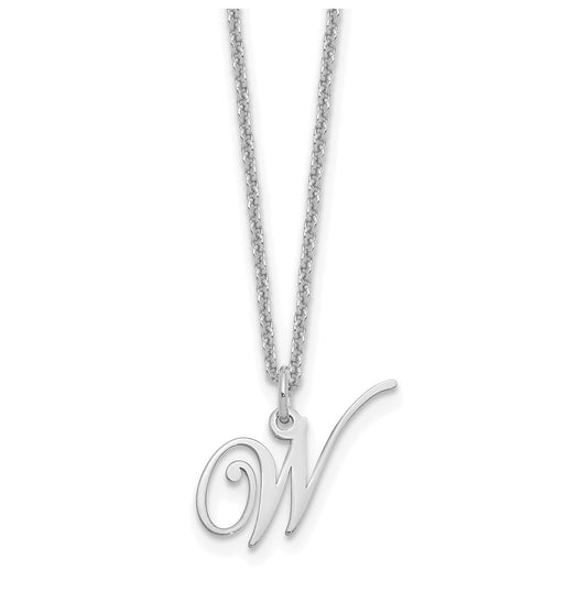 Sterling Silver Rhodium plated Letter W Initial Necklace