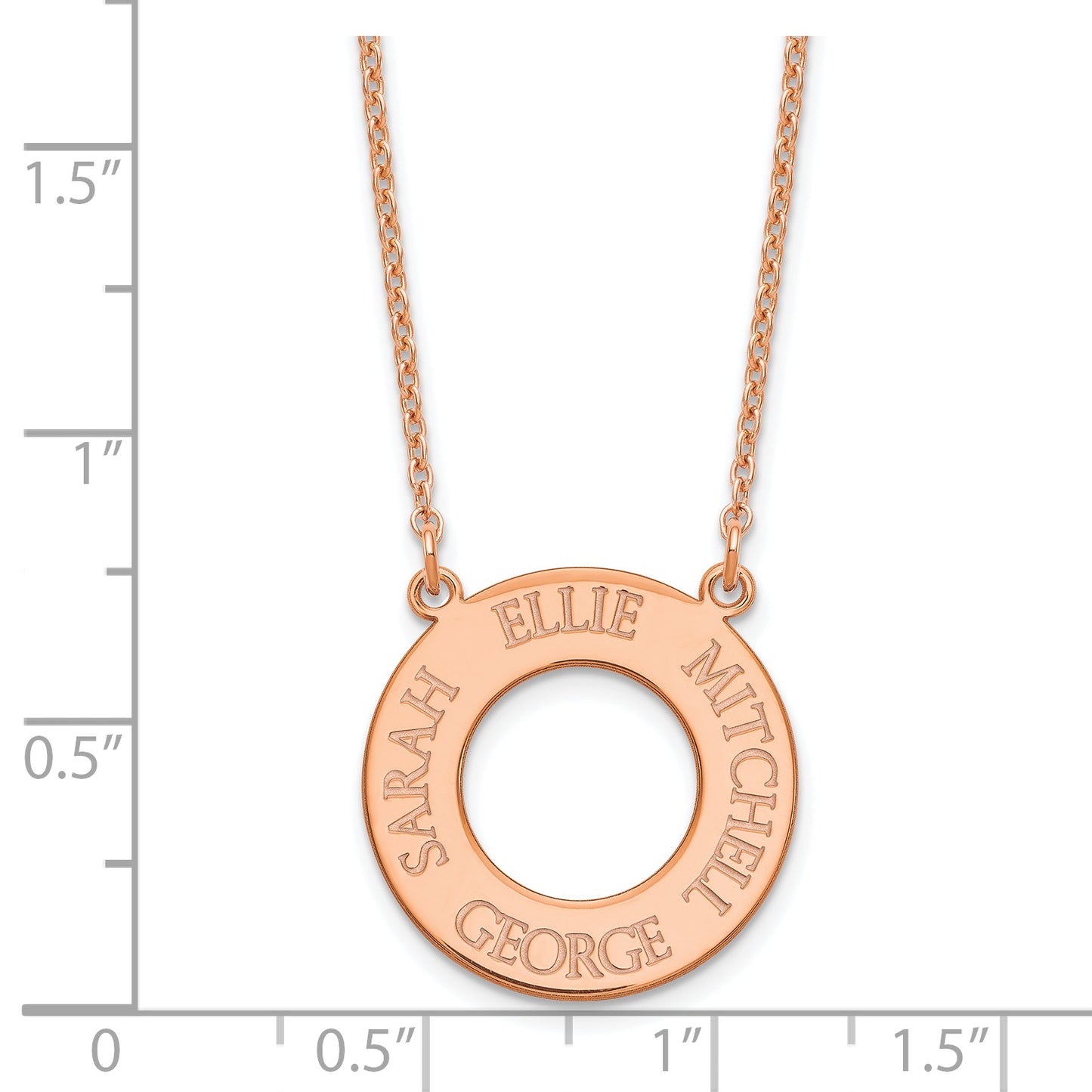 Sterling Silver Rose Gold plated Open Circle with 4 Names Necklace