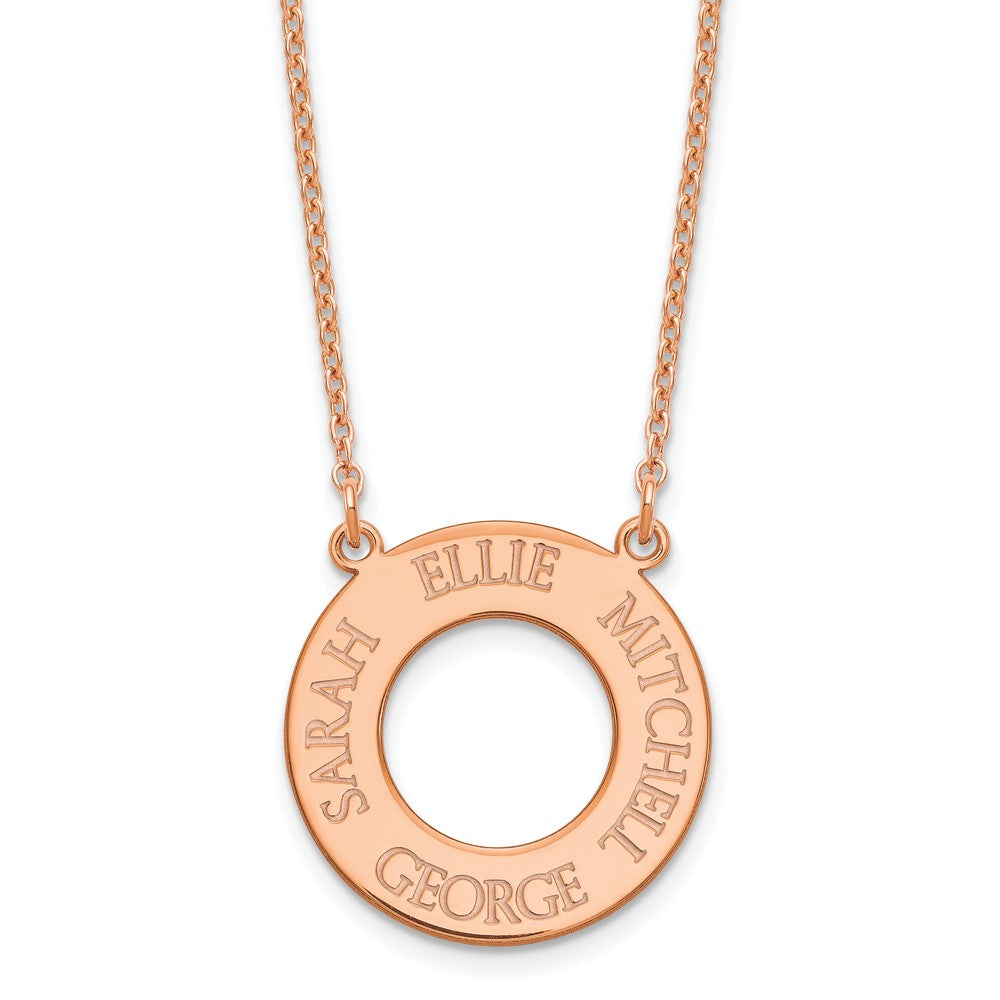 Sterling Silver Rose Gold plated Open Circle with 4 Names Necklace