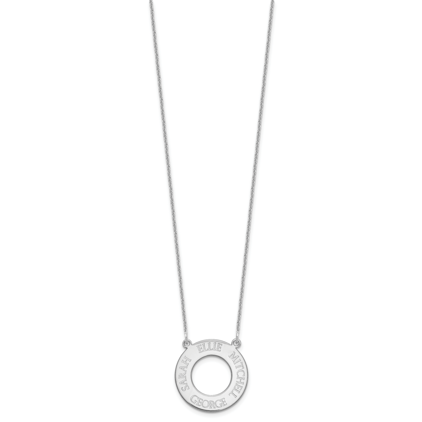 14K White Gold Open Circle with 4 Names Necklace