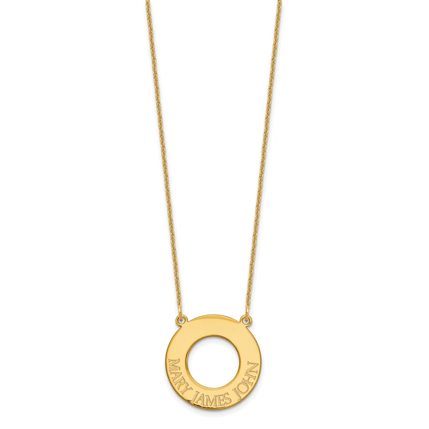 14K Yellow Gold Open Circle with 3 Names Necklace