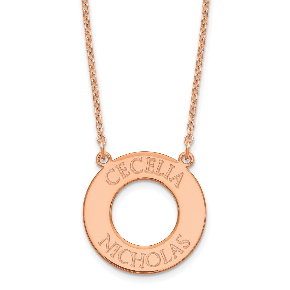 Sterling Silver Rose Gold plated Open Circle with 2 Names Necklace