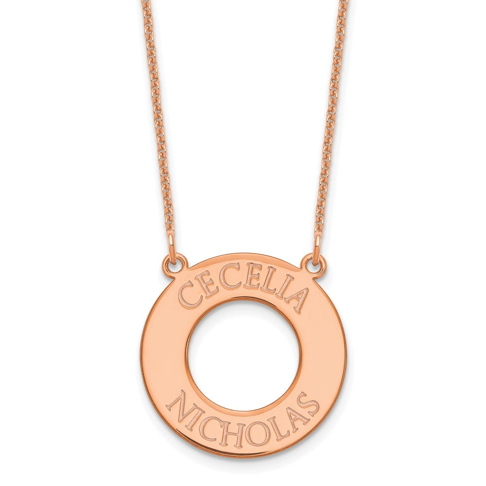 14K Rose Gold Open Circle with 2 Names Necklace