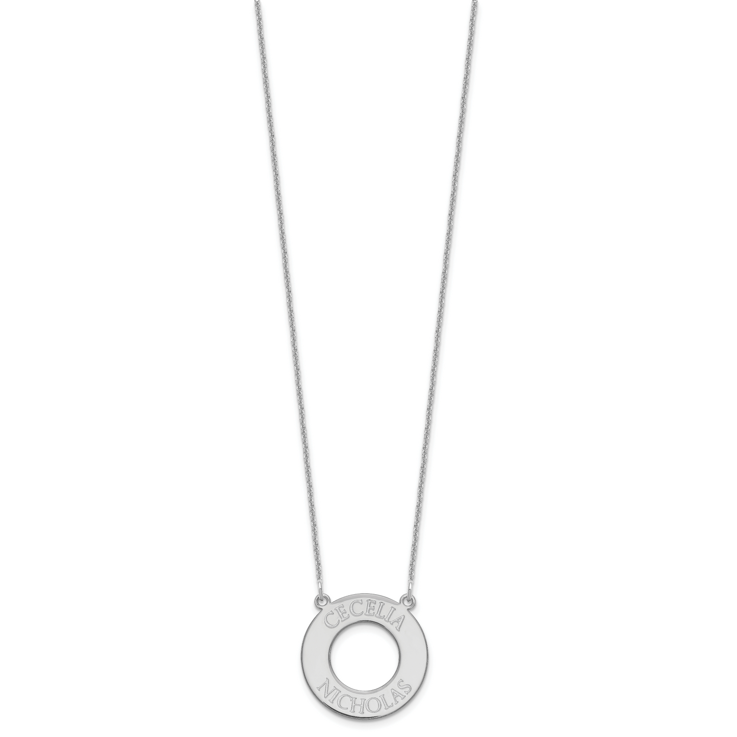 14K White Gold Open Circle with 2 Names Necklace