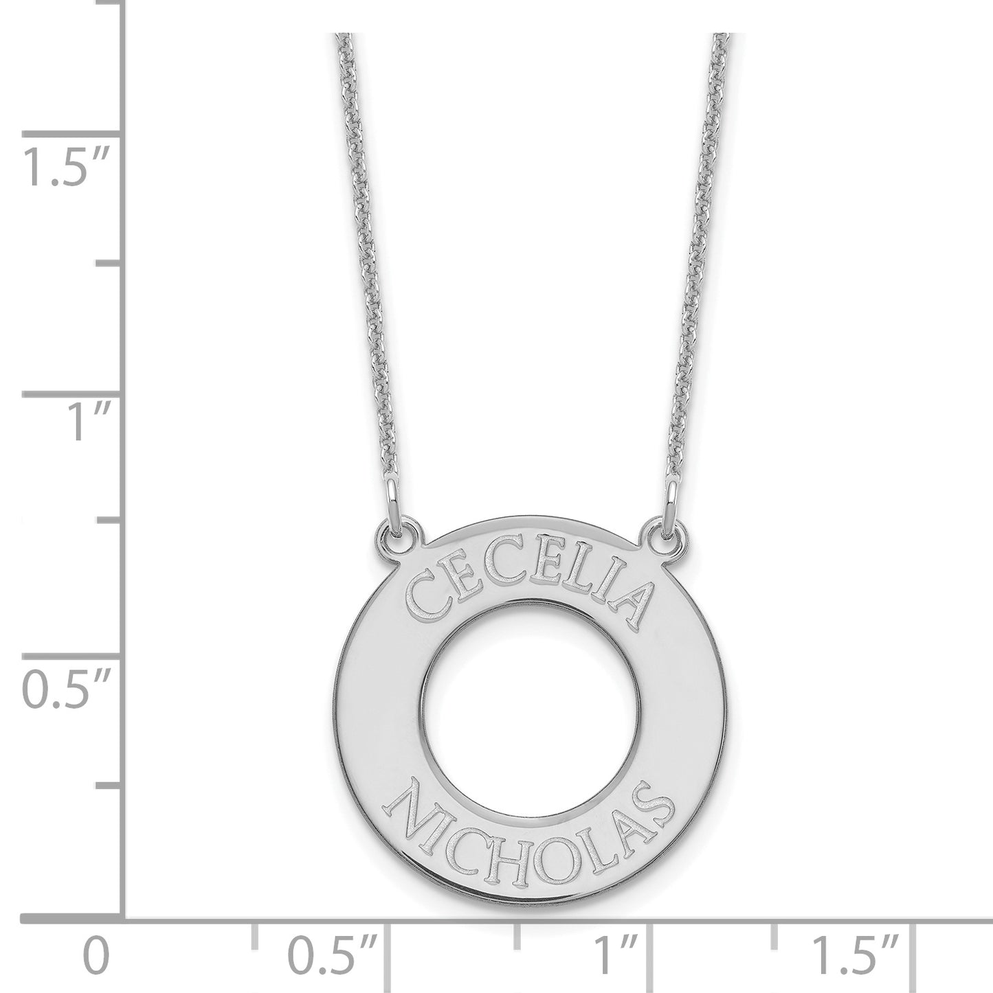14K White Gold Open Circle with 2 Names Necklace