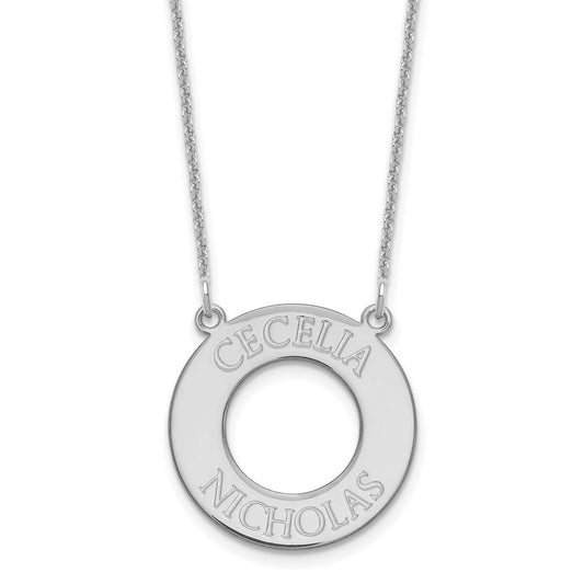 10K White Gold Open Circle with 2 Names Necklace