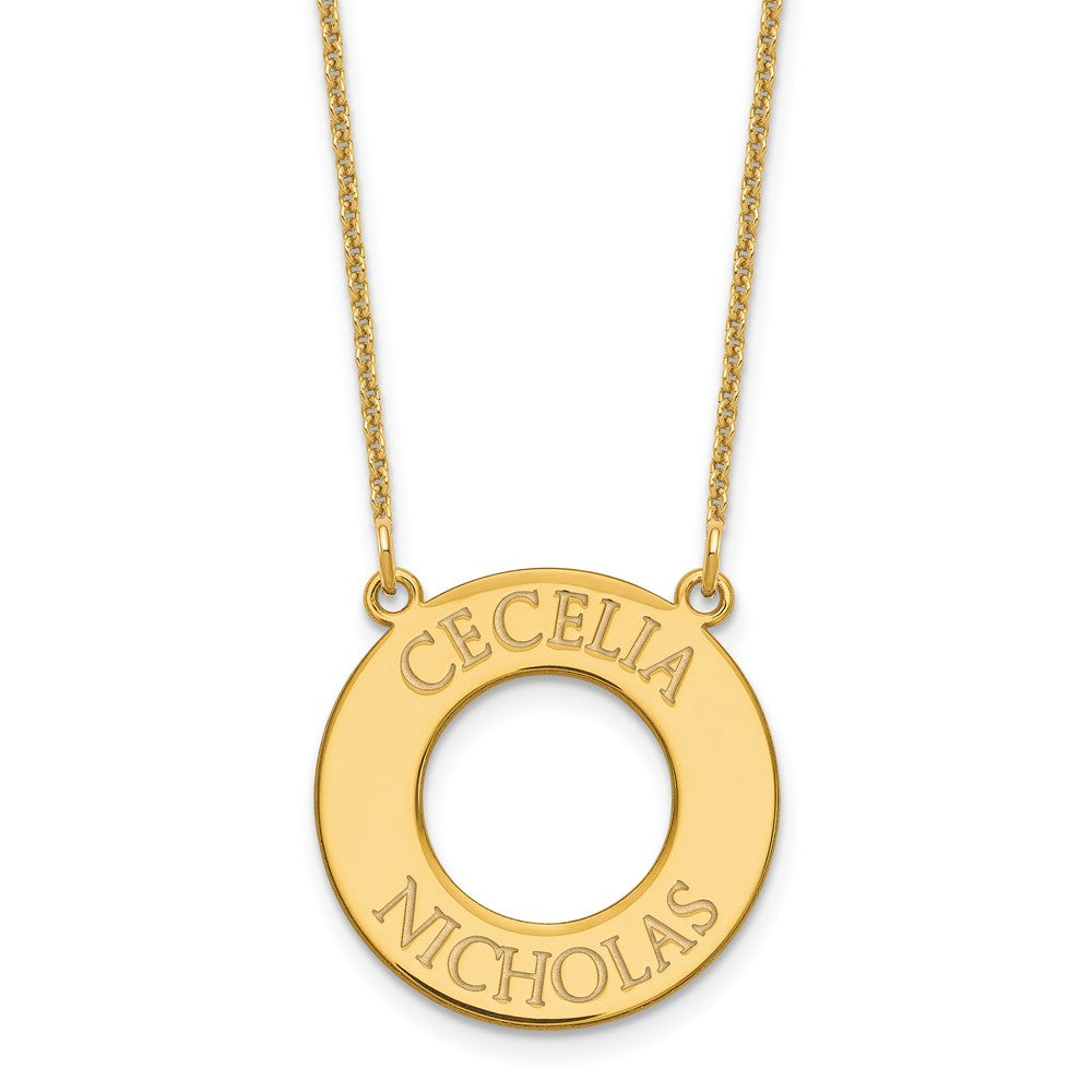 14K Yellow Gold Open Circle with 2 Names Necklace