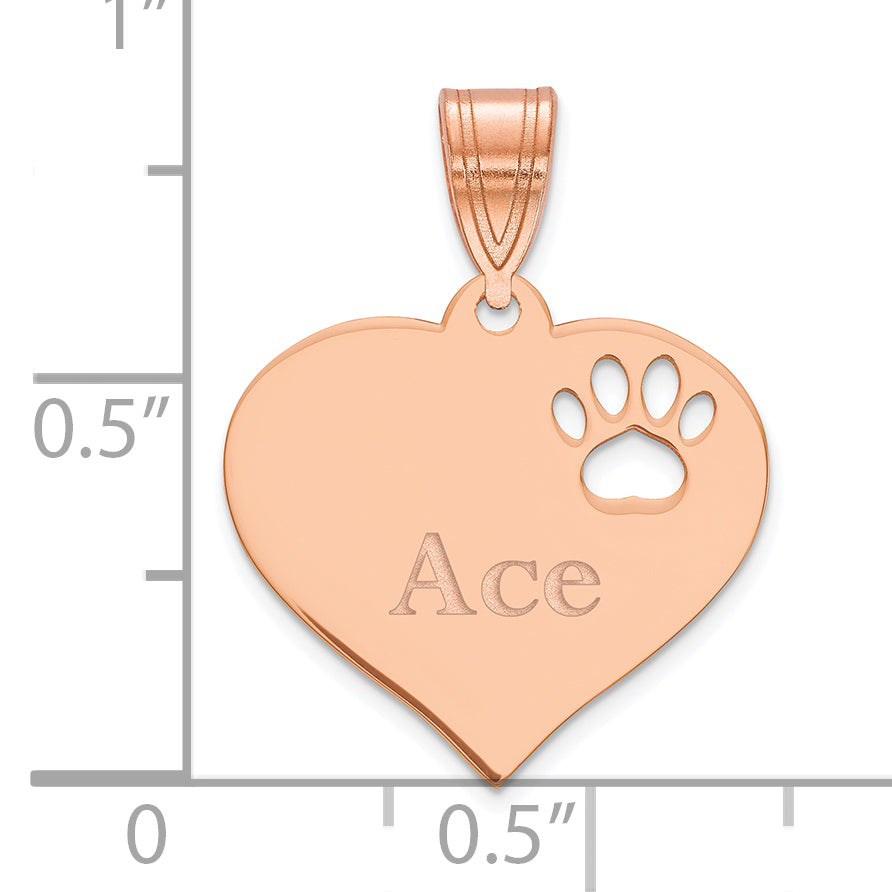 14K Rose Gold Personalized Heart with Paw Print Cut Out Pendant