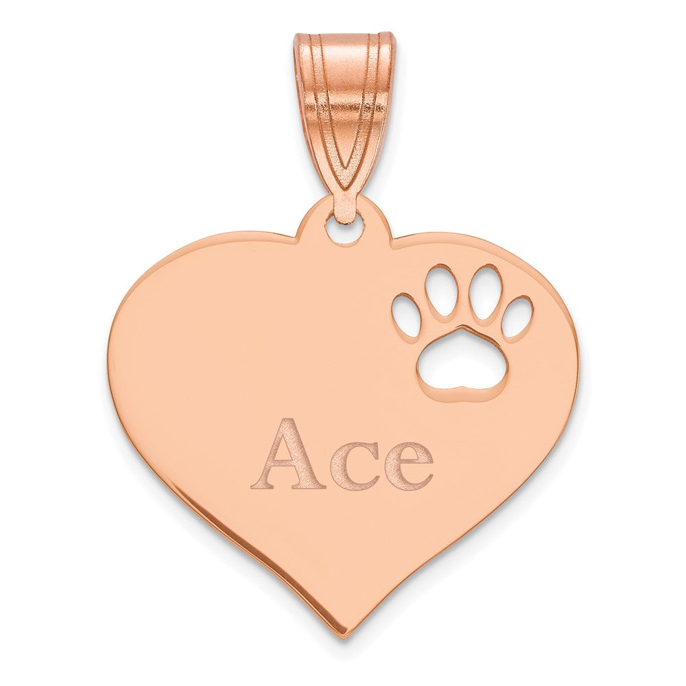 Sterling Silver Rose Gold plated Personalized Heart with Paw Print Cut Out Pendant