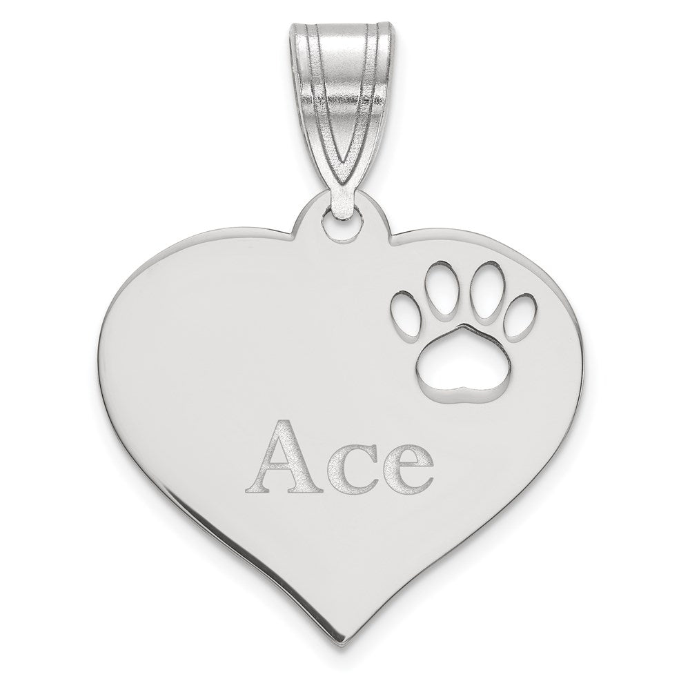 14K White Gold Personalized Heart with Paw Print Cut Out Pendant