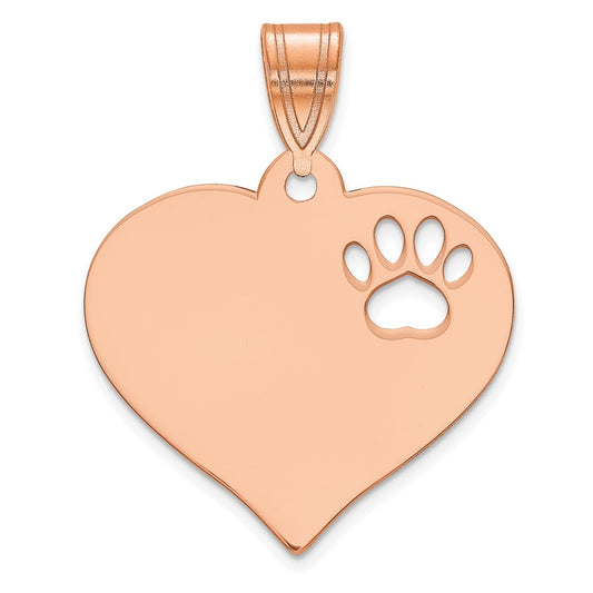 14K Rose Gold Heart with Cut Out Paw Print Pendant