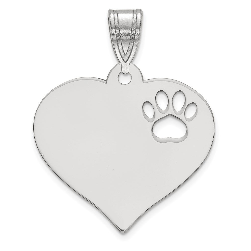 14K White Gold Heart with Cut Out Paw Print Pendant