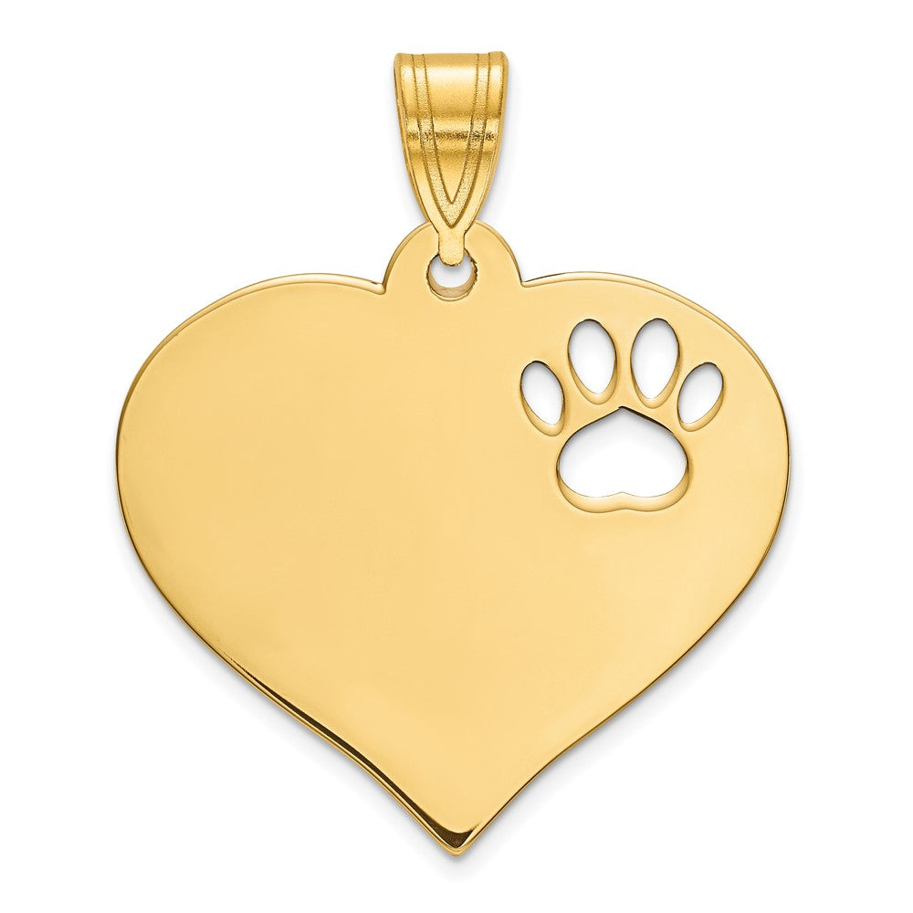 14K Yellow Gold Heart with Cut Out Paw Print Pendant
