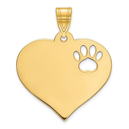 14K Yellow Gold Heart with Cut Out Paw Print Pendant