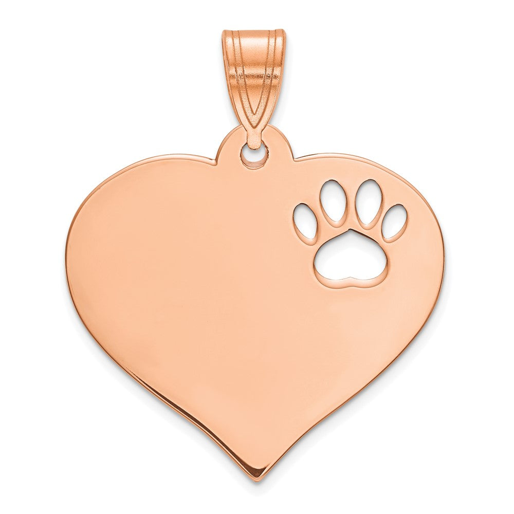 Sterling Silver Rose Gold plated Heart with Cut Out Paw Print Pendant