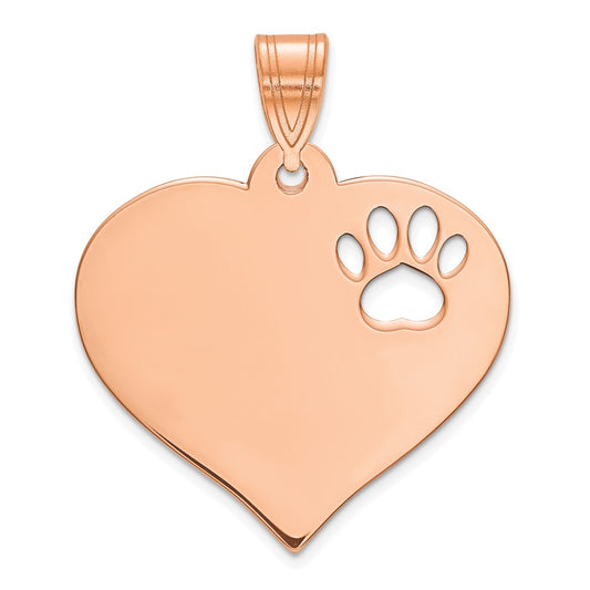14K Rose Gold Heart with Cut Out Paw Print Pendant