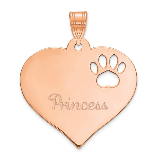 14K Rose Gold Heart with Cut Out Paw Print Pendant
