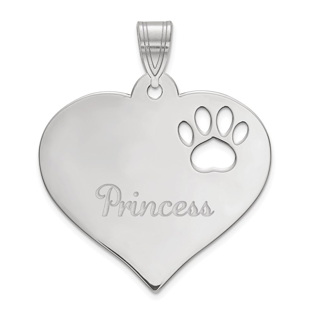 14k Yellow Or White Gold Heart with Name and Paw Print Cut-out Pendant – Elegant Jewelry Gift for Birthday, Anniversary, Engagement, Wedding