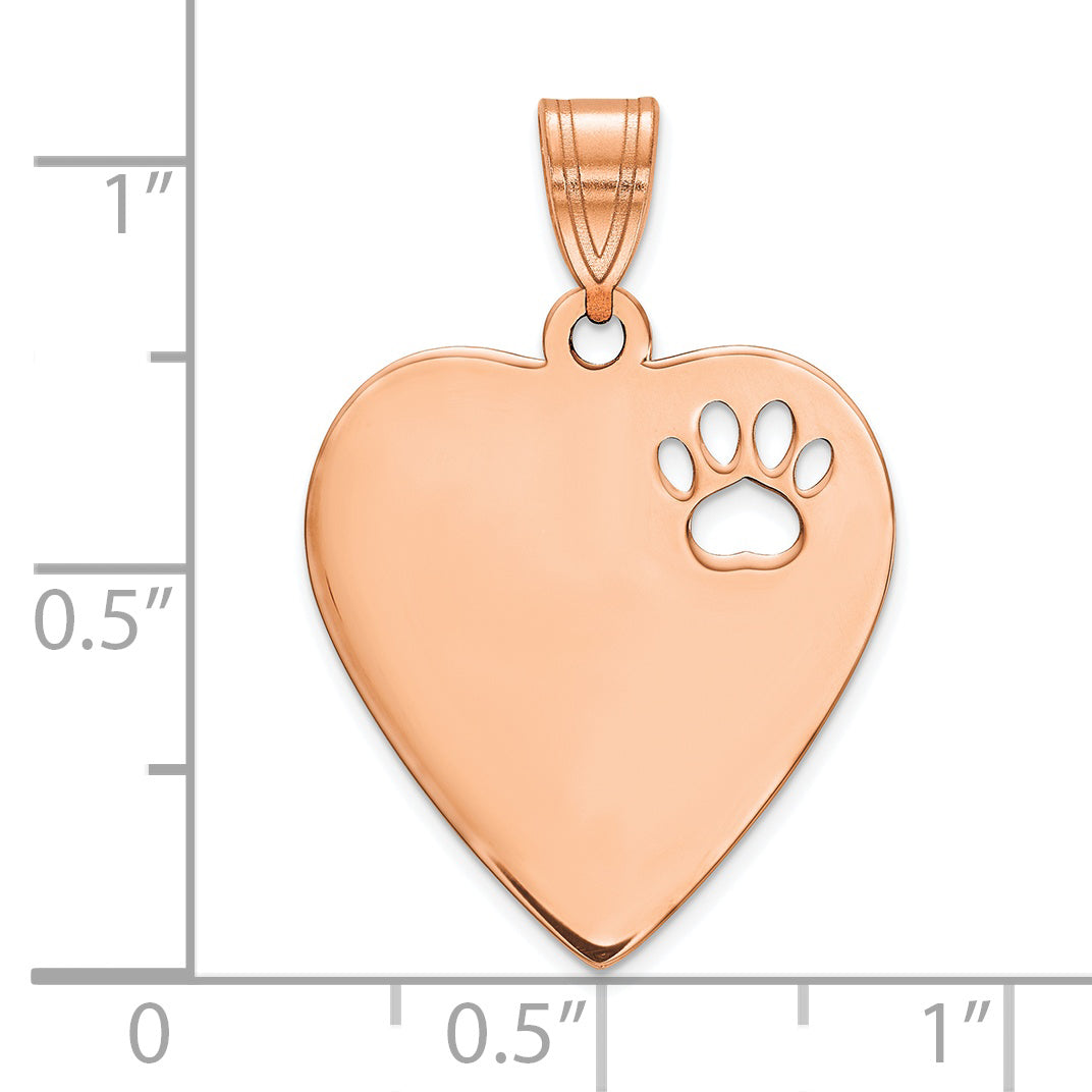 Sterling Silver Rose Gold plated Heart with Cut Out Paw Print Pendant