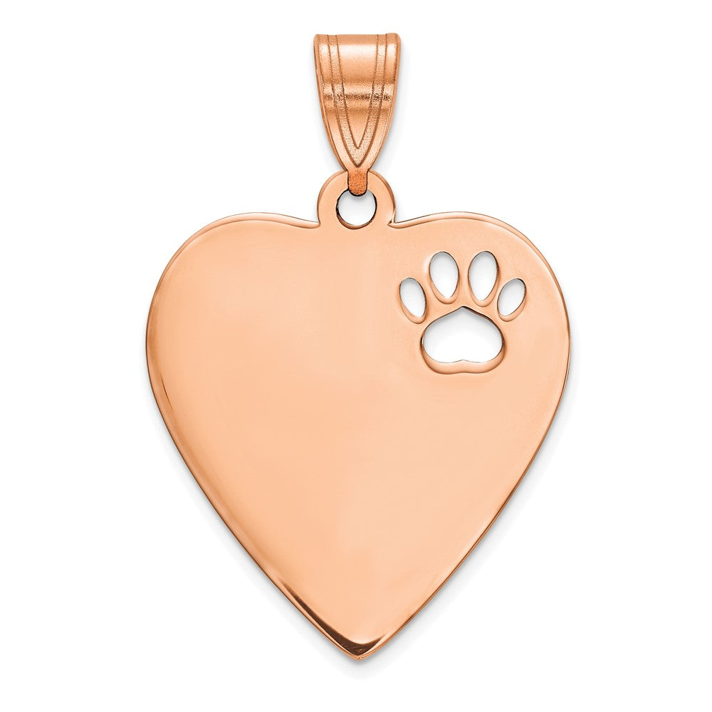 Sterling Silver Rose Gold plated Heart with Cut Out Paw Print Pendant