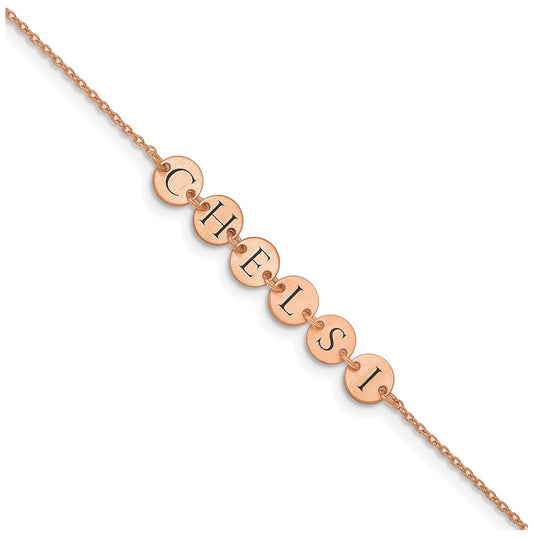 14K Rose Gold Enameled Disk Letter Bracelet