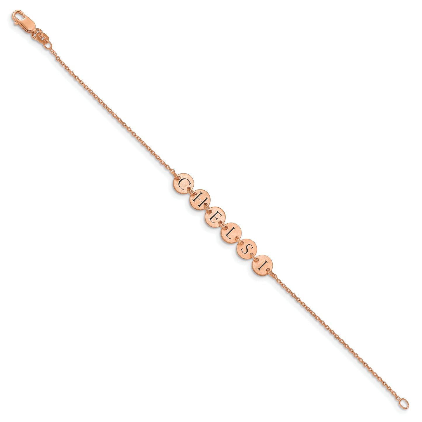 Sterling Silver Rose Gold plated Enameled Disk Letter Bracelet