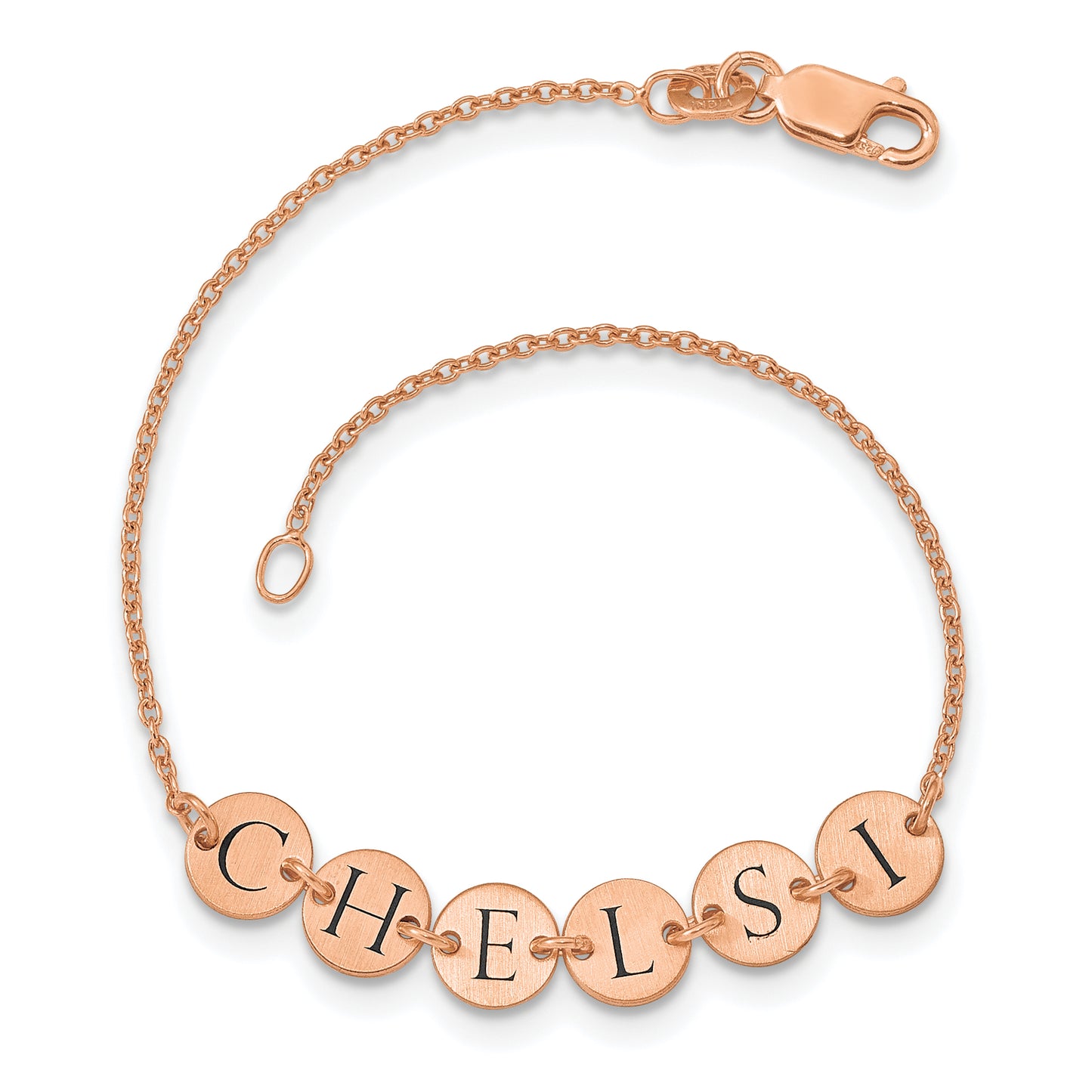 Sterling Silver Rose Gold plated Enameled Disk Letter Bracelet