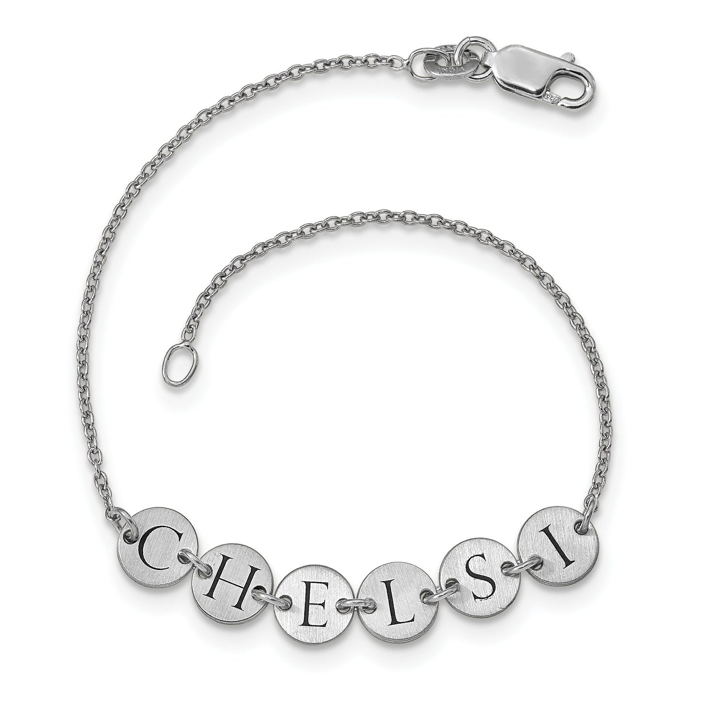 14K White Gold Enameled Disk Letter Bracelet