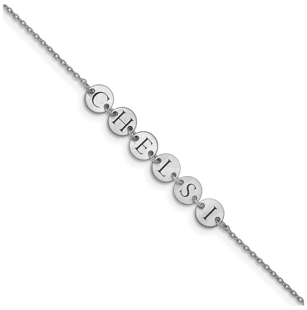 14K White Gold Enameled Disk Letter Bracelet