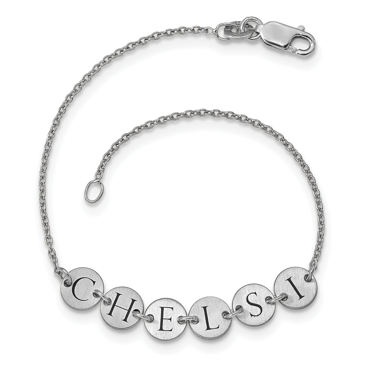 10K White Gold Enameled Disk Letter Bracelet