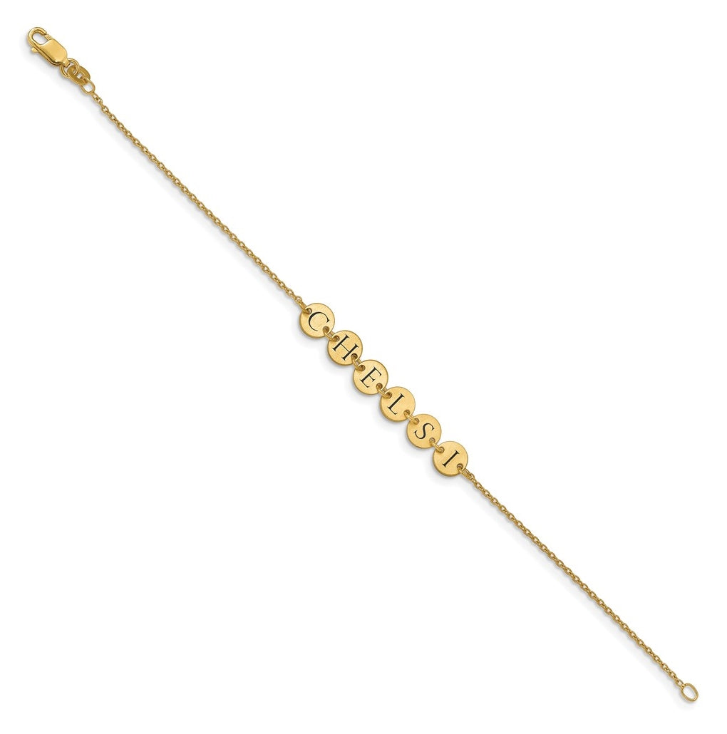 14K Yellow Gold Enameled Disk Letter Bracelet