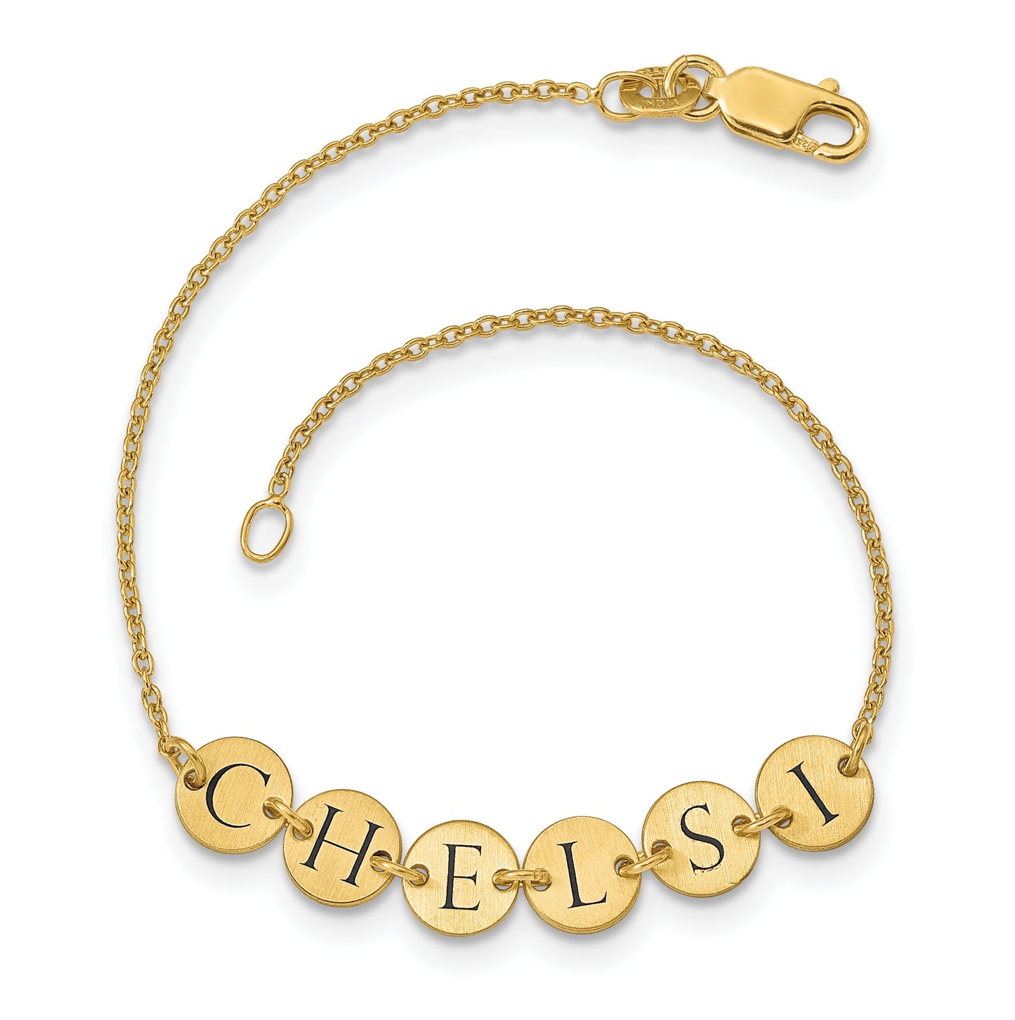 14K Yellow Gold Enameled Disk Letter Bracelet