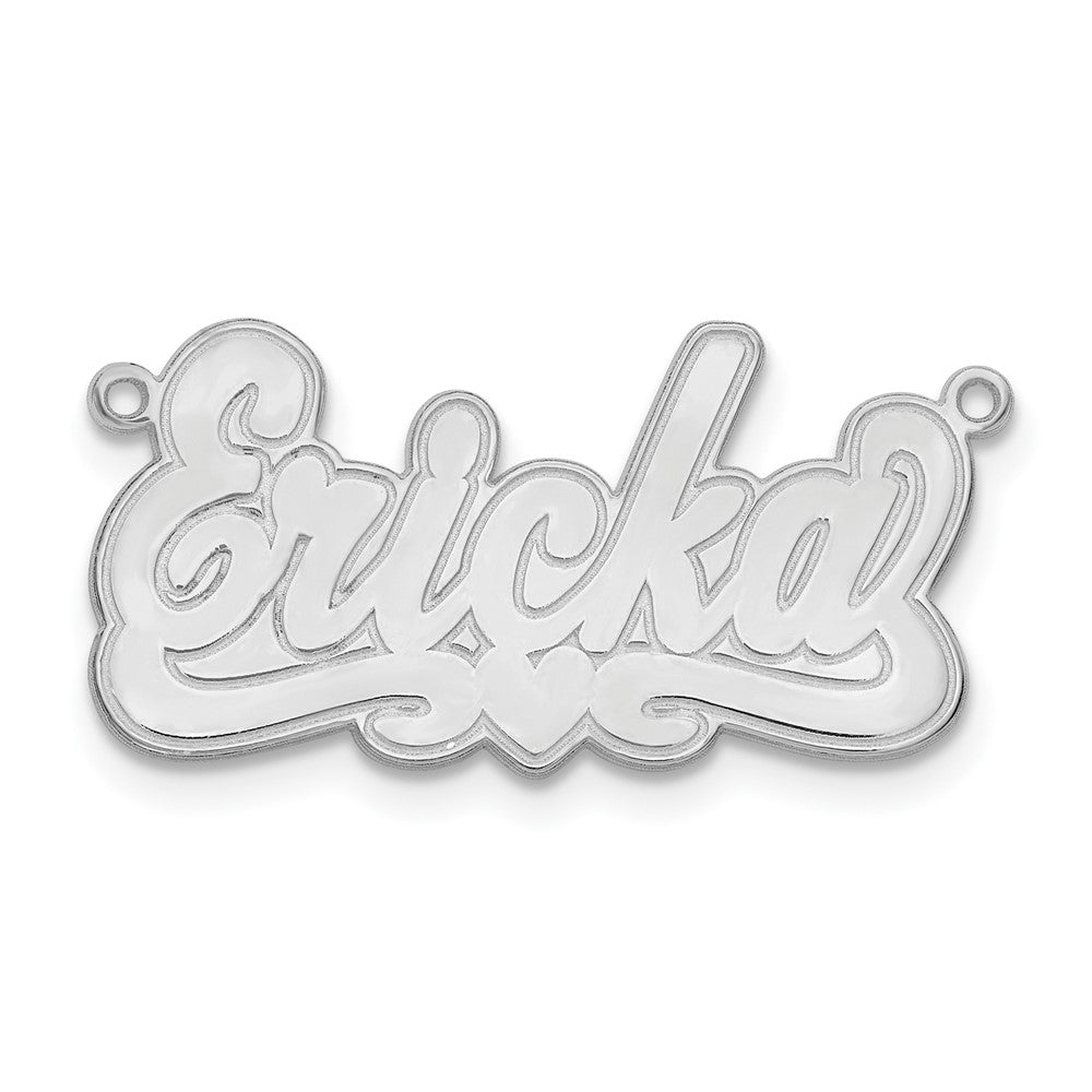 Sterling Silver Rhodium plated Etched Heart Name Plate