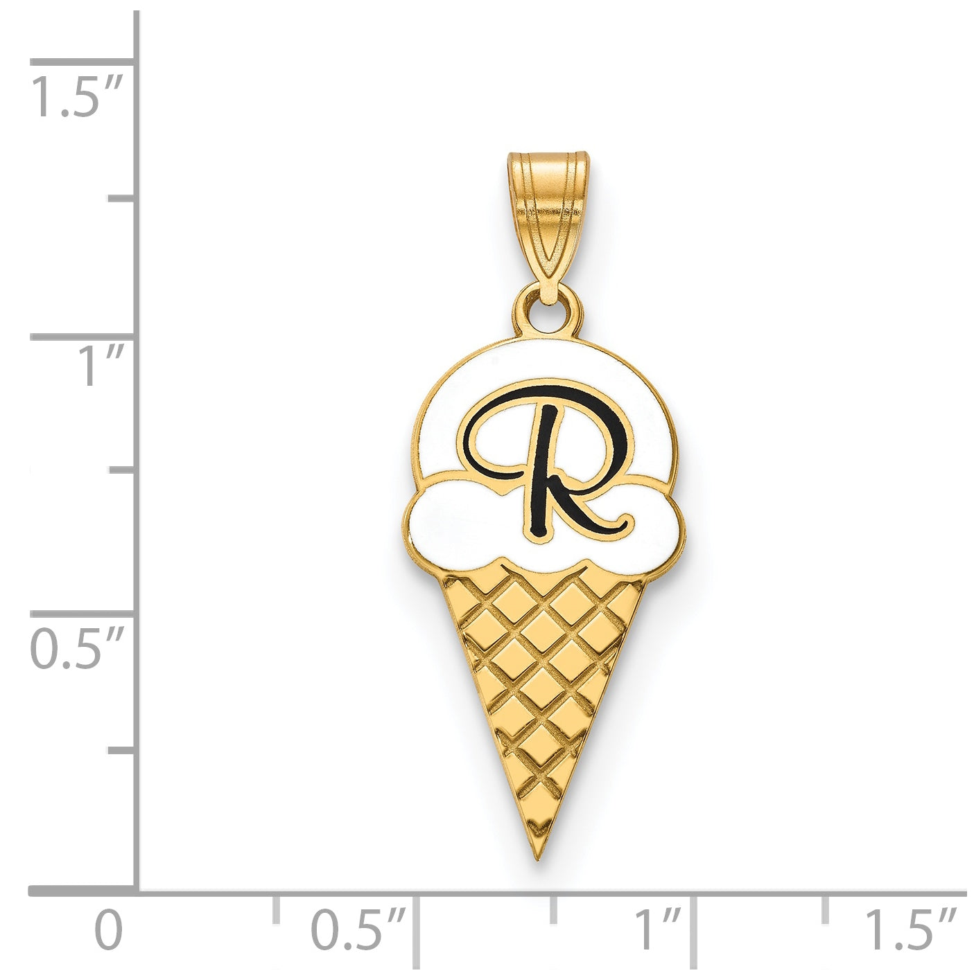 Sterling Silver Gold Plated Enameled Initial Ice cream Cone Pendant