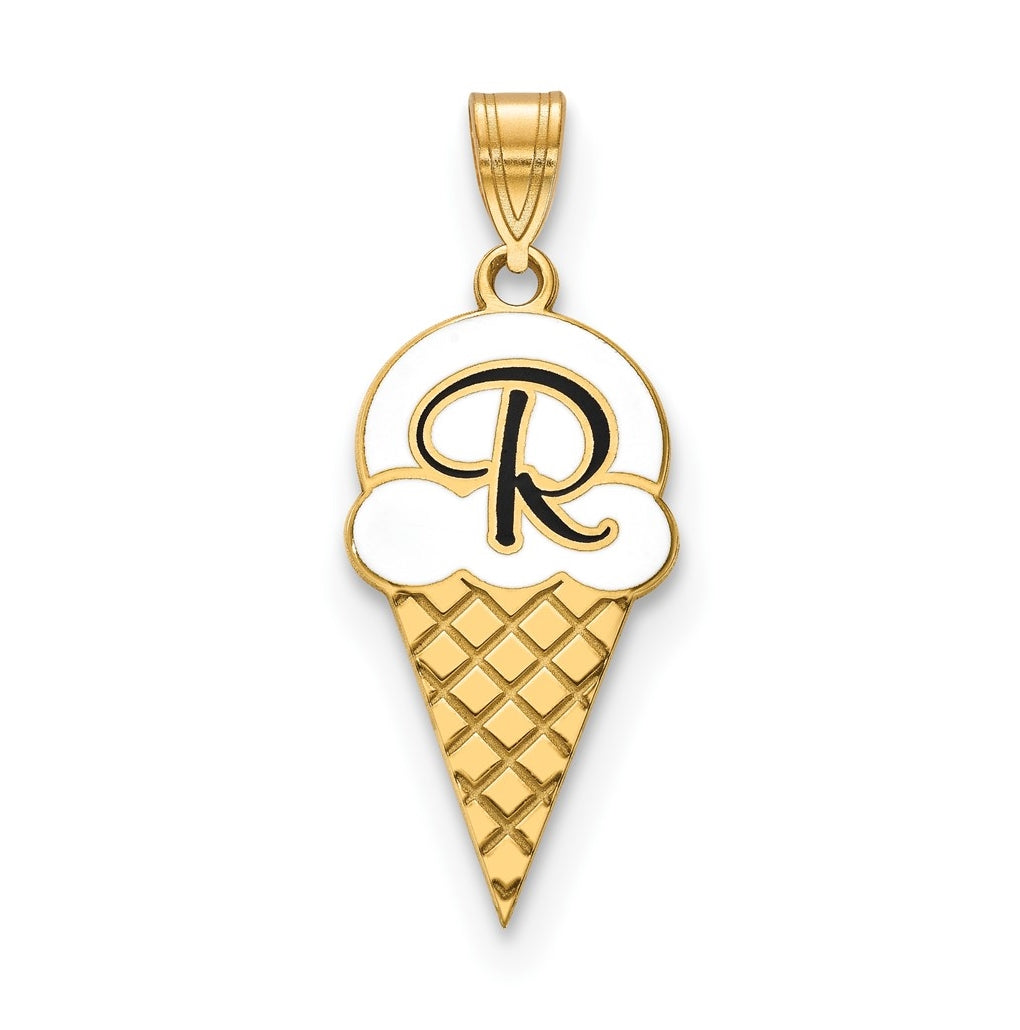 Sterling Silver Gold Plated Enameled Initial Ice cream Cone Pendant