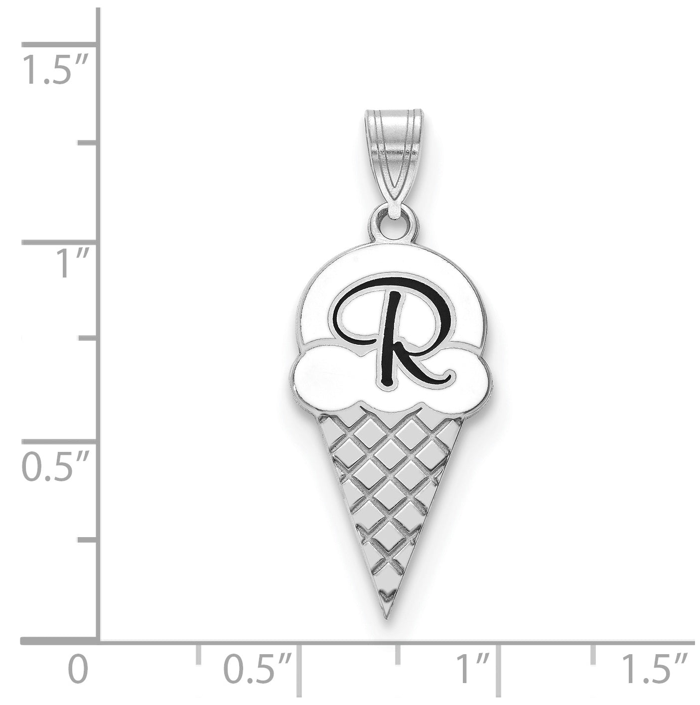 Sterling Silver Rhodium plated Enameled Initial Ice Cream Cone Pendant