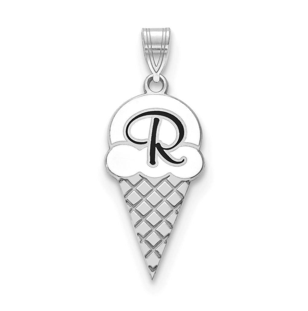 Sterling Silver Rhodium plated Enameled Initial Ice Cream Cone Pendant