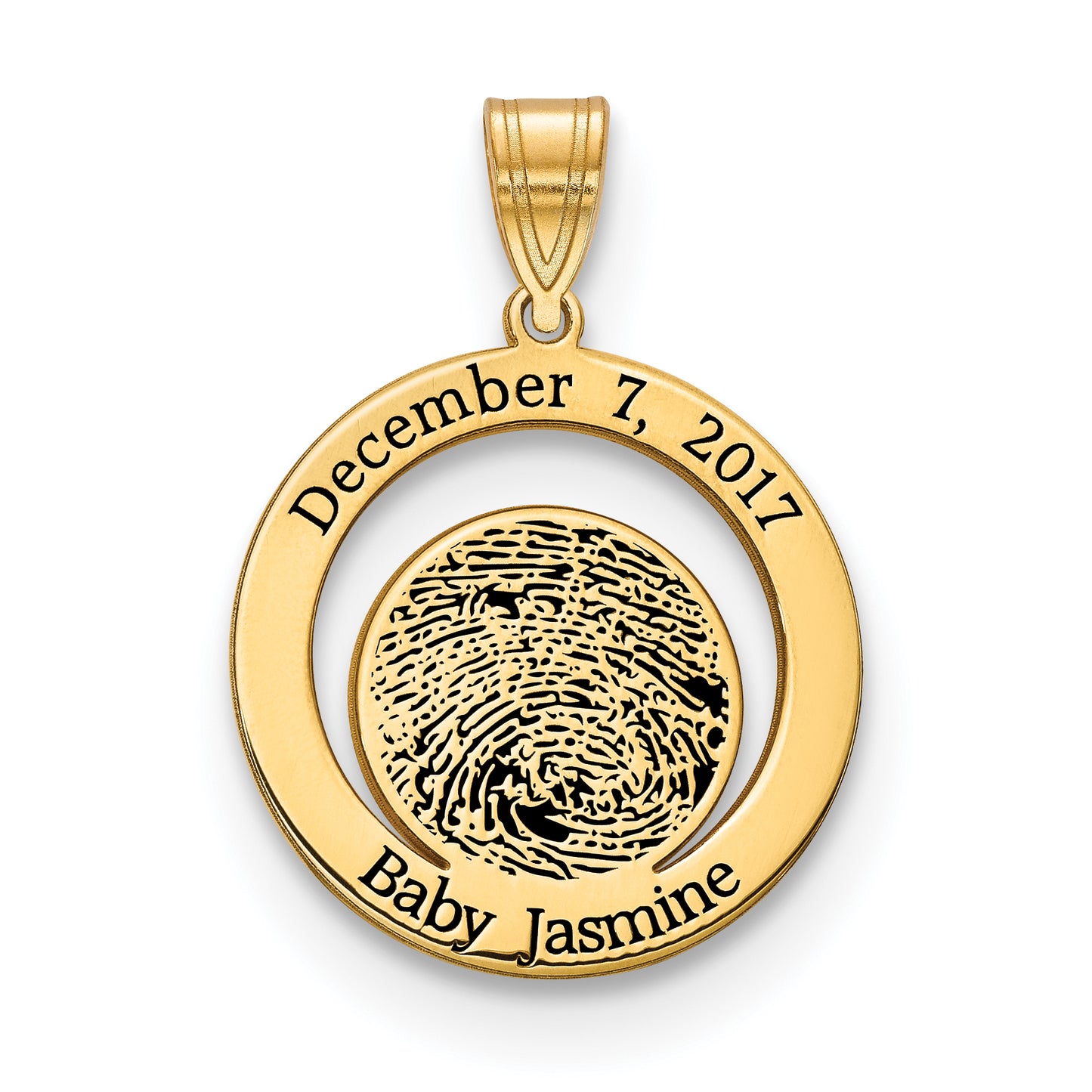 Sterling Silver Gold plated Date of Birth and Fingerprint Pendant