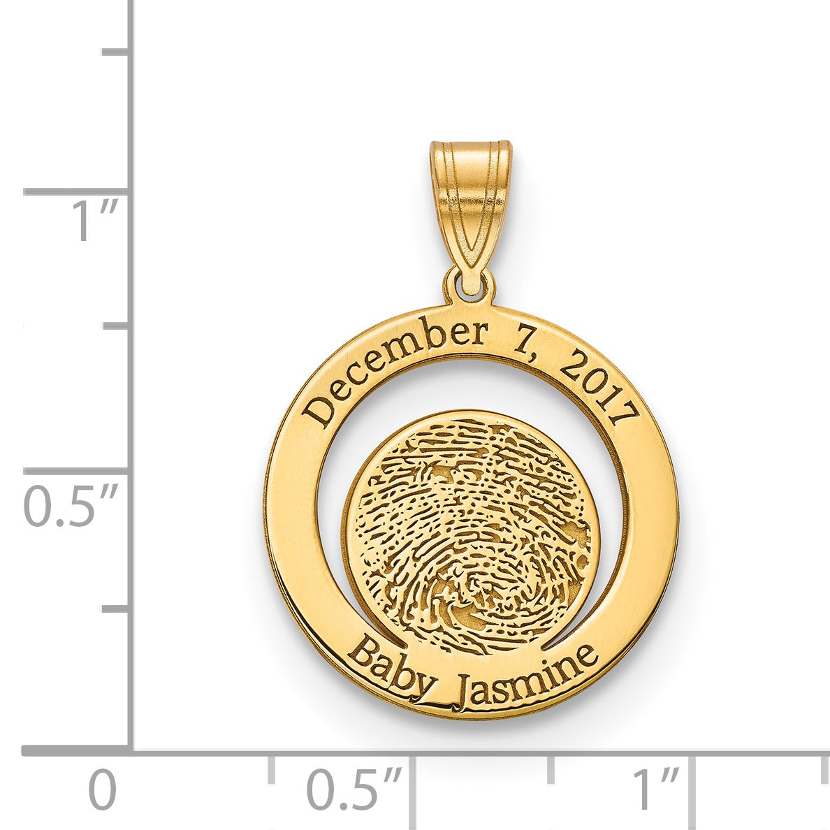 14K Yellow Gold Date of Birth and Fingerprint Pendant