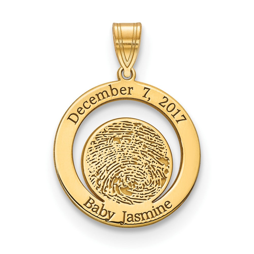 14K Yellow Gold Date of Birth and Fingerprint Pendant