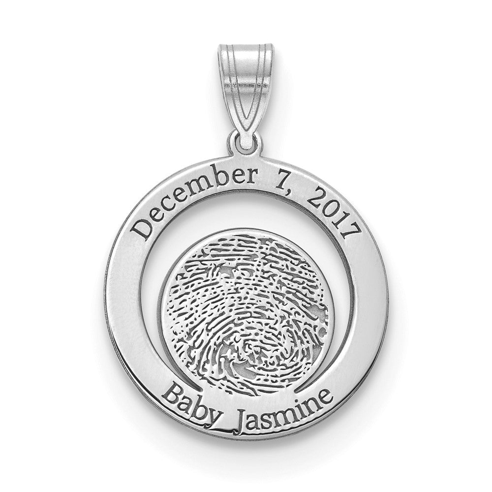 10K White Gold Date of Birth and Fingerprint Pendant