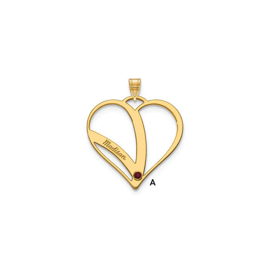 10k Yellow Gold One Name w/Birthstone w/14k Bezel Cut Out Heart Pendant