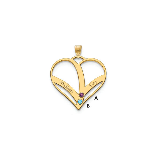 10K Yellow Gold 2-Name w/Birthstones w/14k Bezel Cut Out Heart Pendant