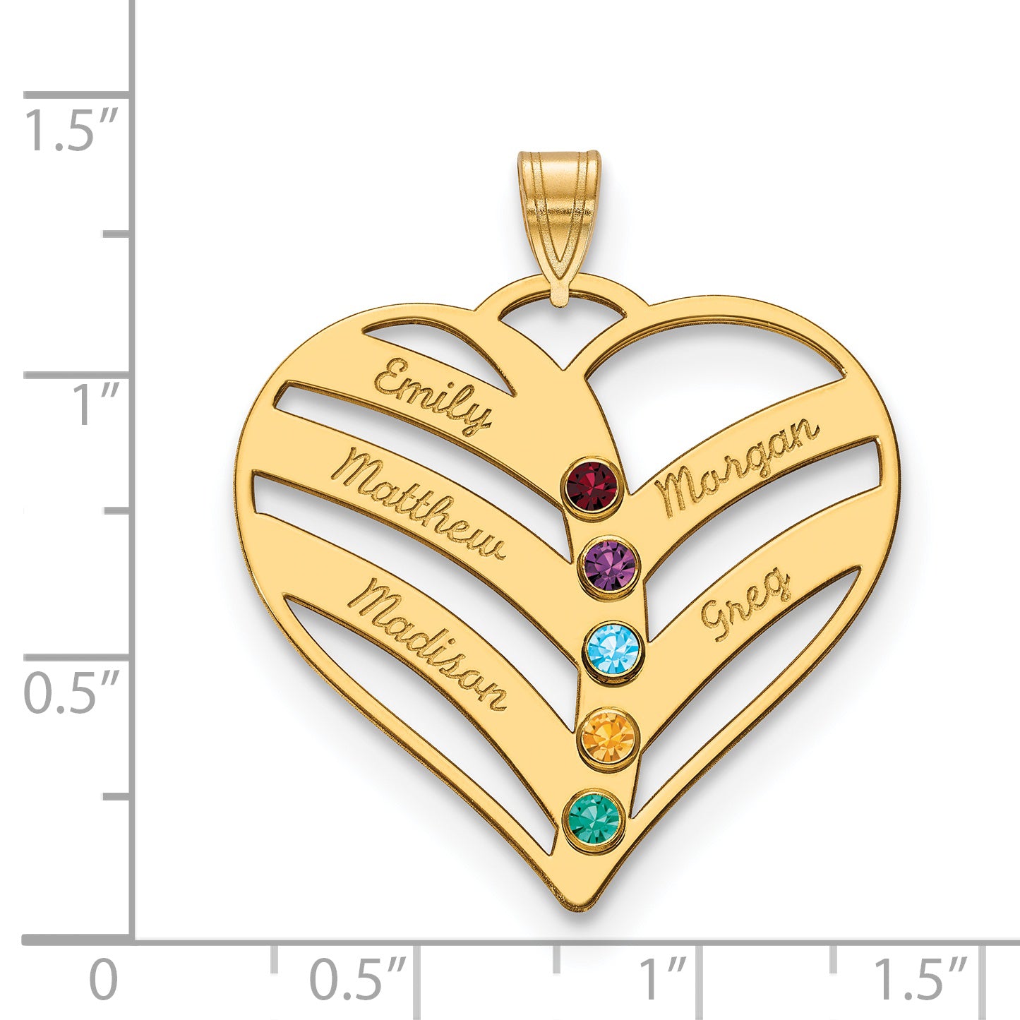 Sterling Silver Gold plated 5 Name and Birthstone Cut Out Heart Necklace