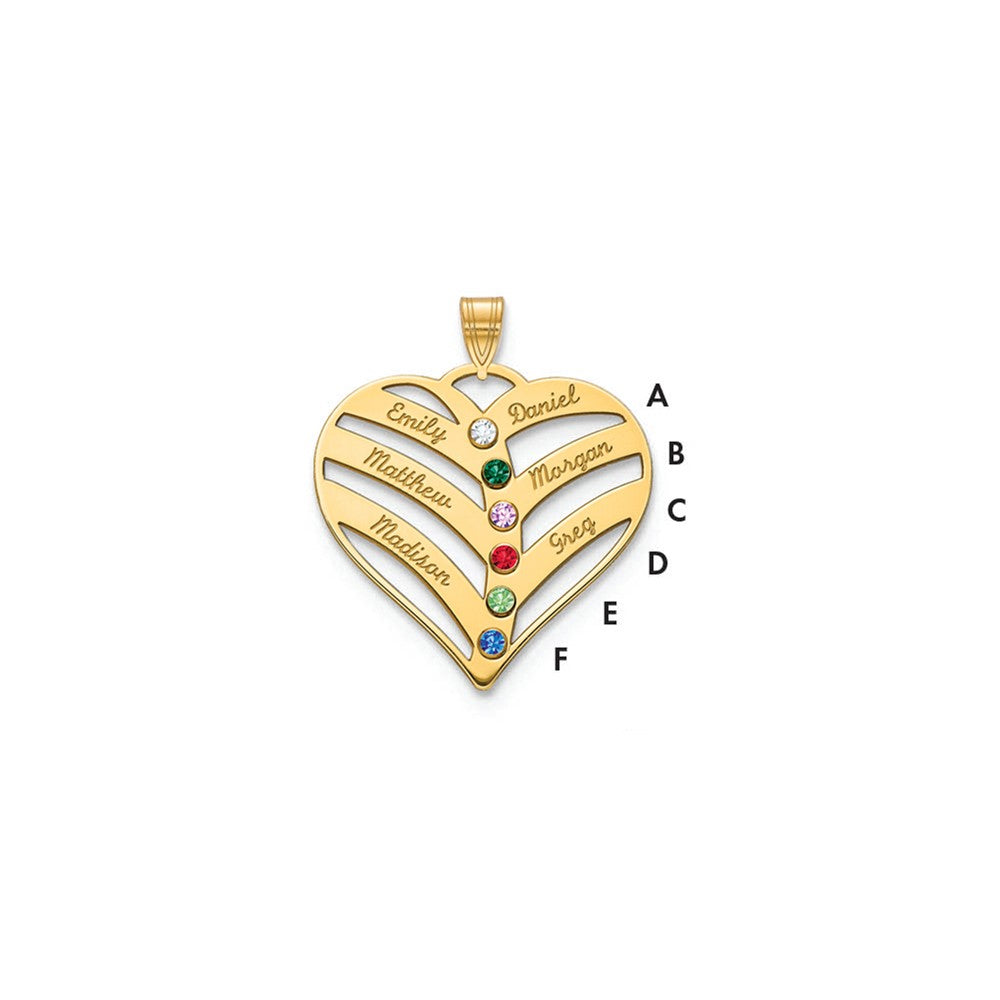 Sterling Silver Gold plated 6 Name and Birthstone Cut Out Heart Necklace