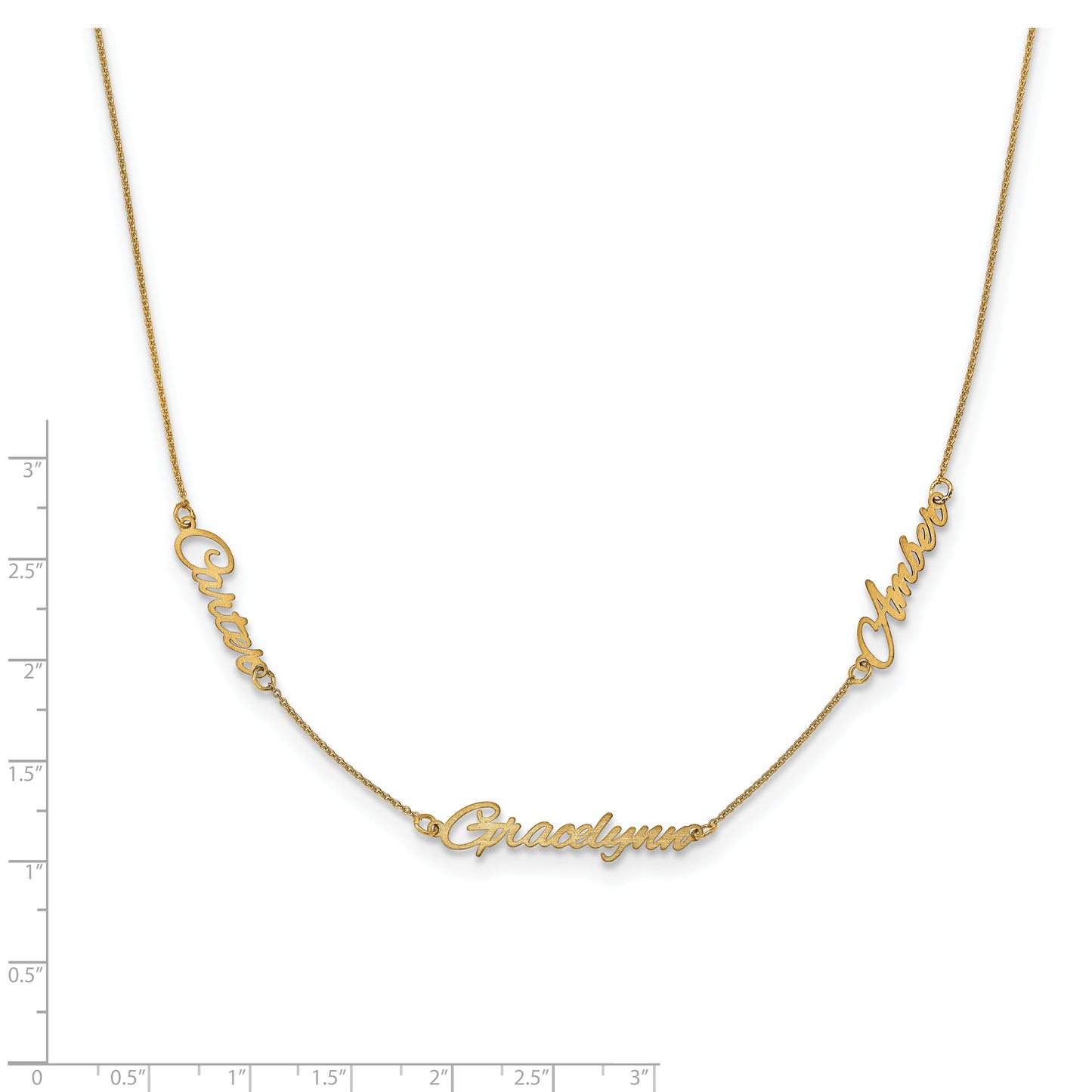 Sterling Silver Gold plated Brushed 3 Name Necklace